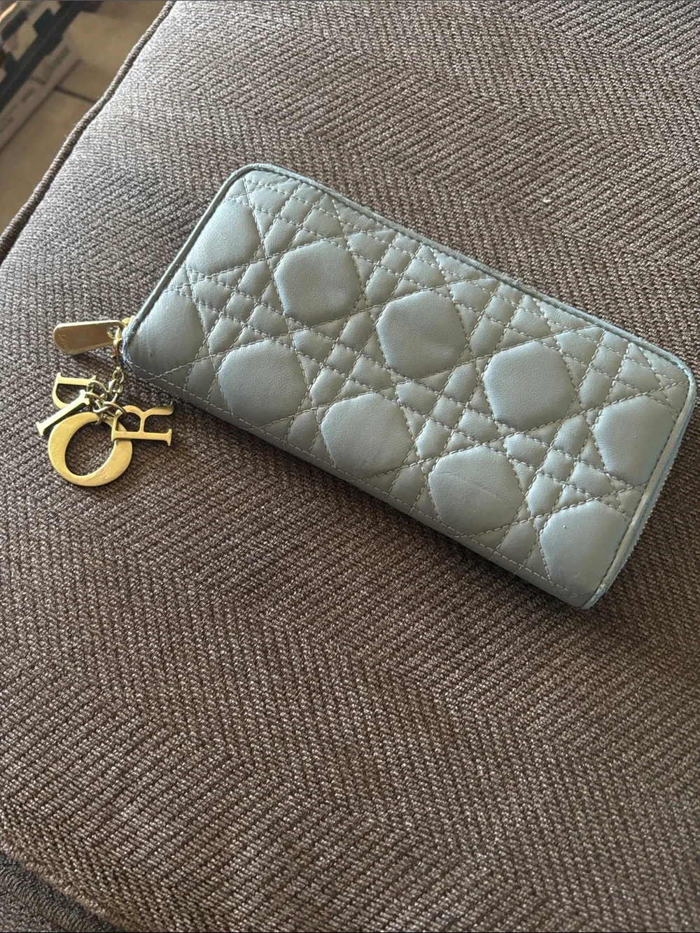 Dior Cloud Blue Quilted Lady Wallet with Gold Charms
